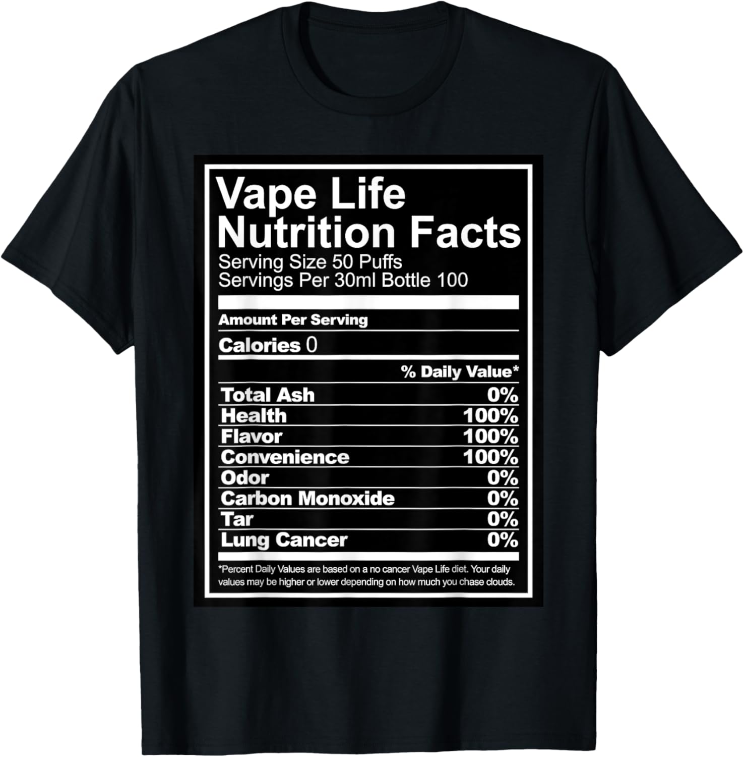 Vaping Shop - Vape Life Información nutricional Camiseta gráfica